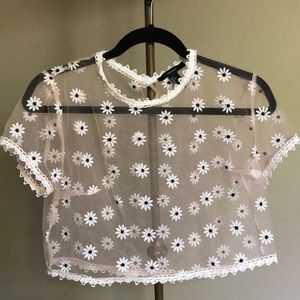 white mesh embroidered top